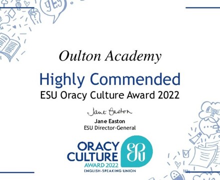 Oracy Culture Award Highly Commended Certificate 2022 Oulton Academy